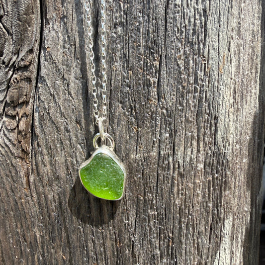 Lime Green Sea Glass Heart Pendant