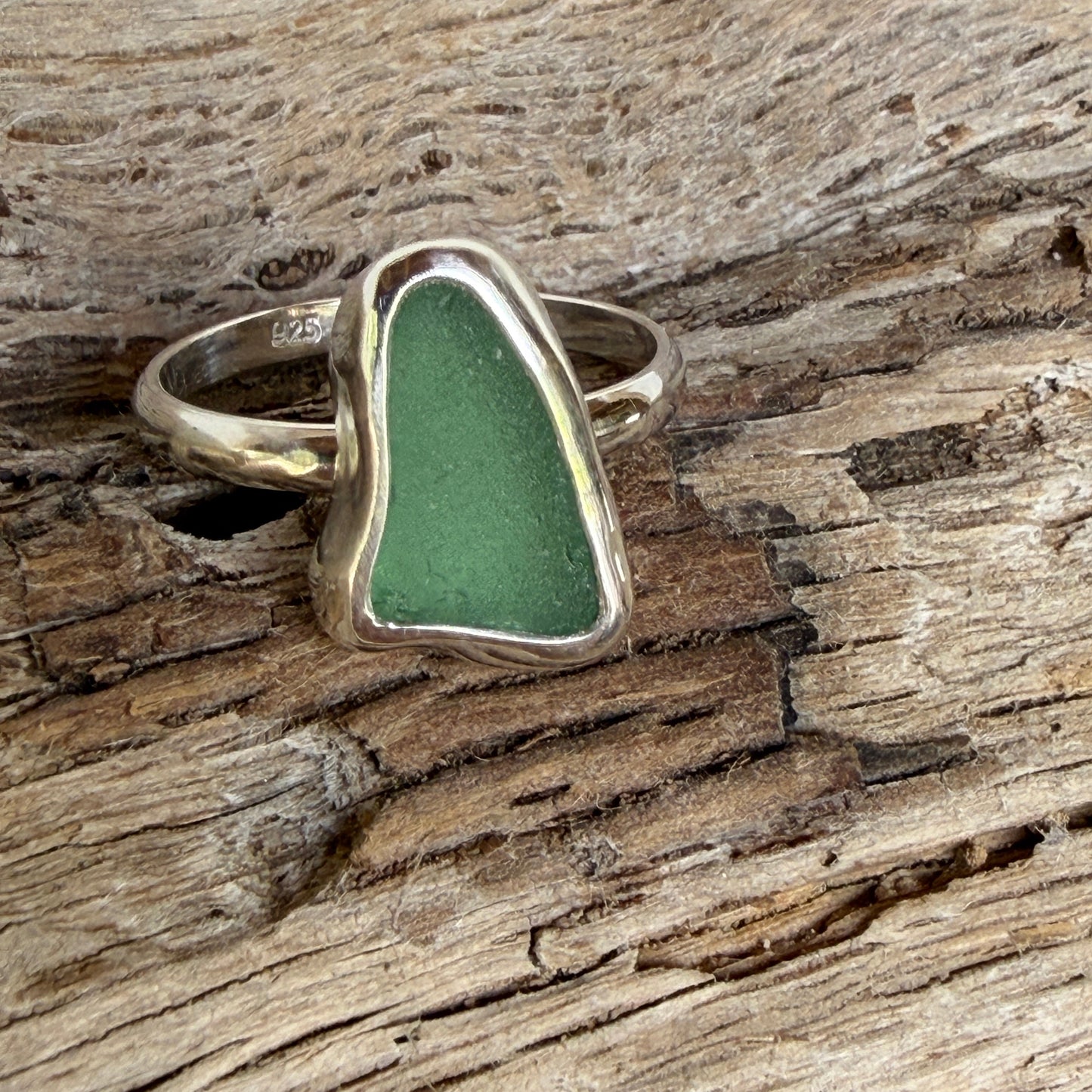 Light Teal Gray Sea Glass Ring - Size - 10.25