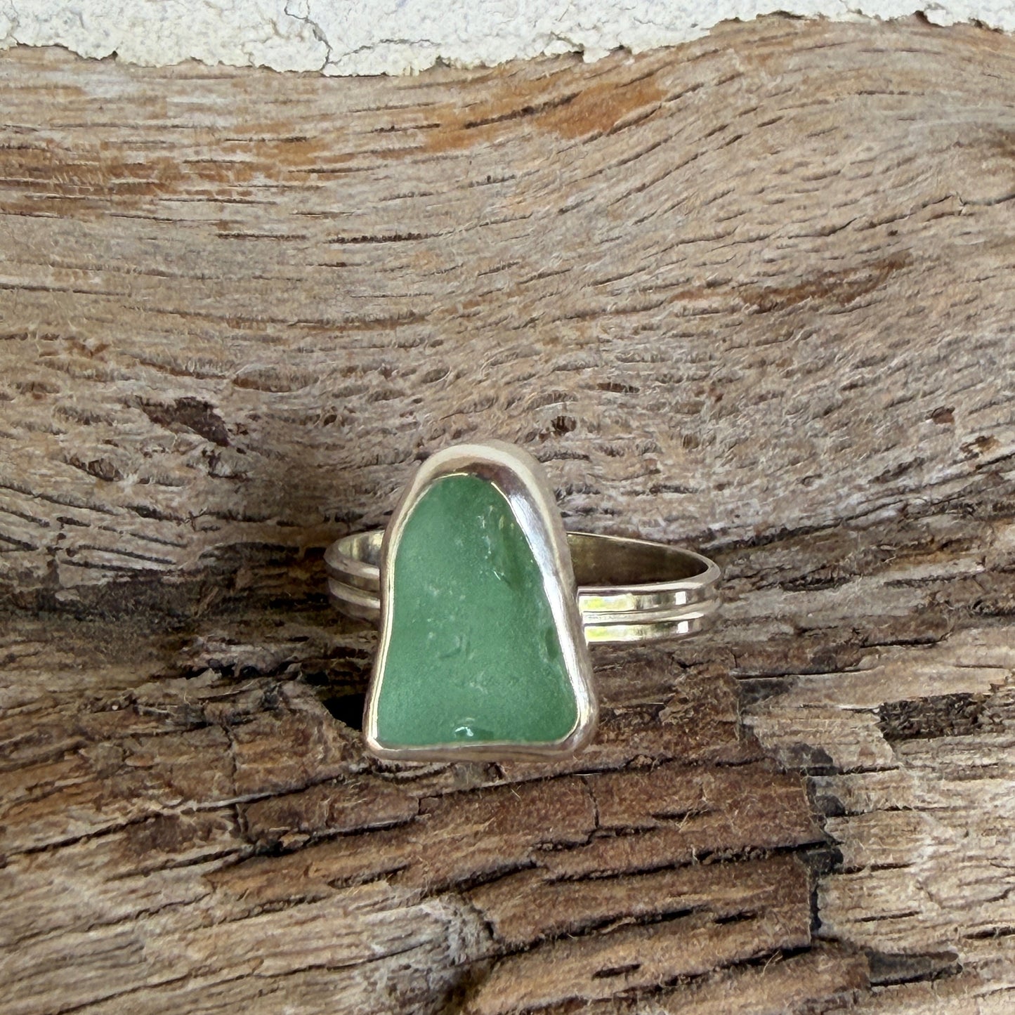 Light Teal Gray Sea Glass Ring - Size - 9