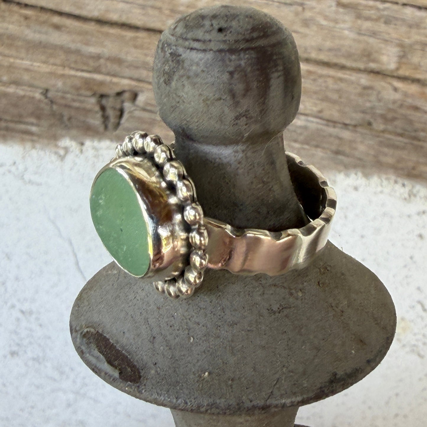 Sea Foam Green Sea Glass Ring - Size 10.25