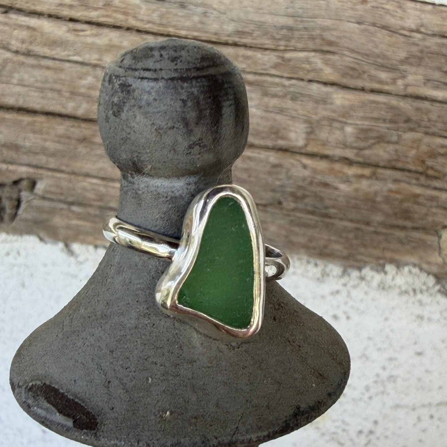 Light Teal Gray Sea Glass Ring - Size - 10.25