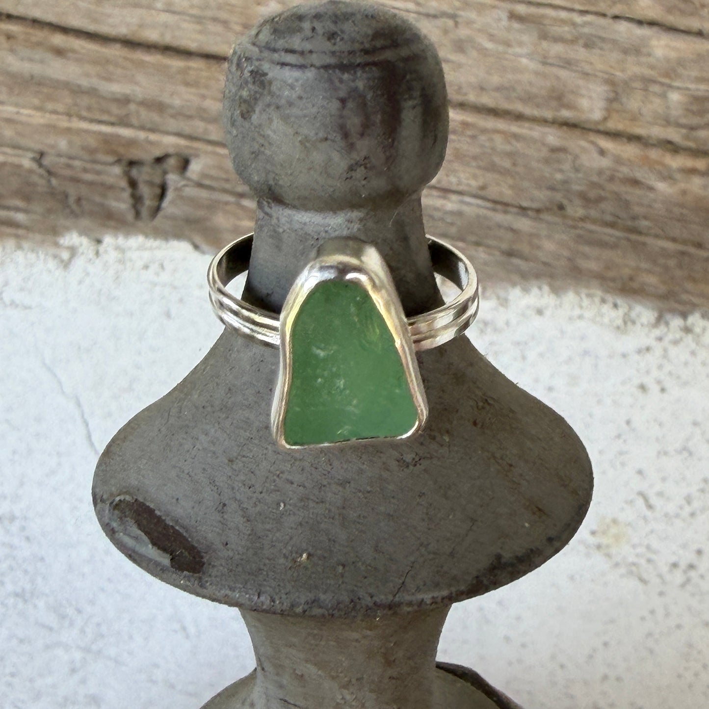Light Teal Gray Sea Glass Ring - Size - 9