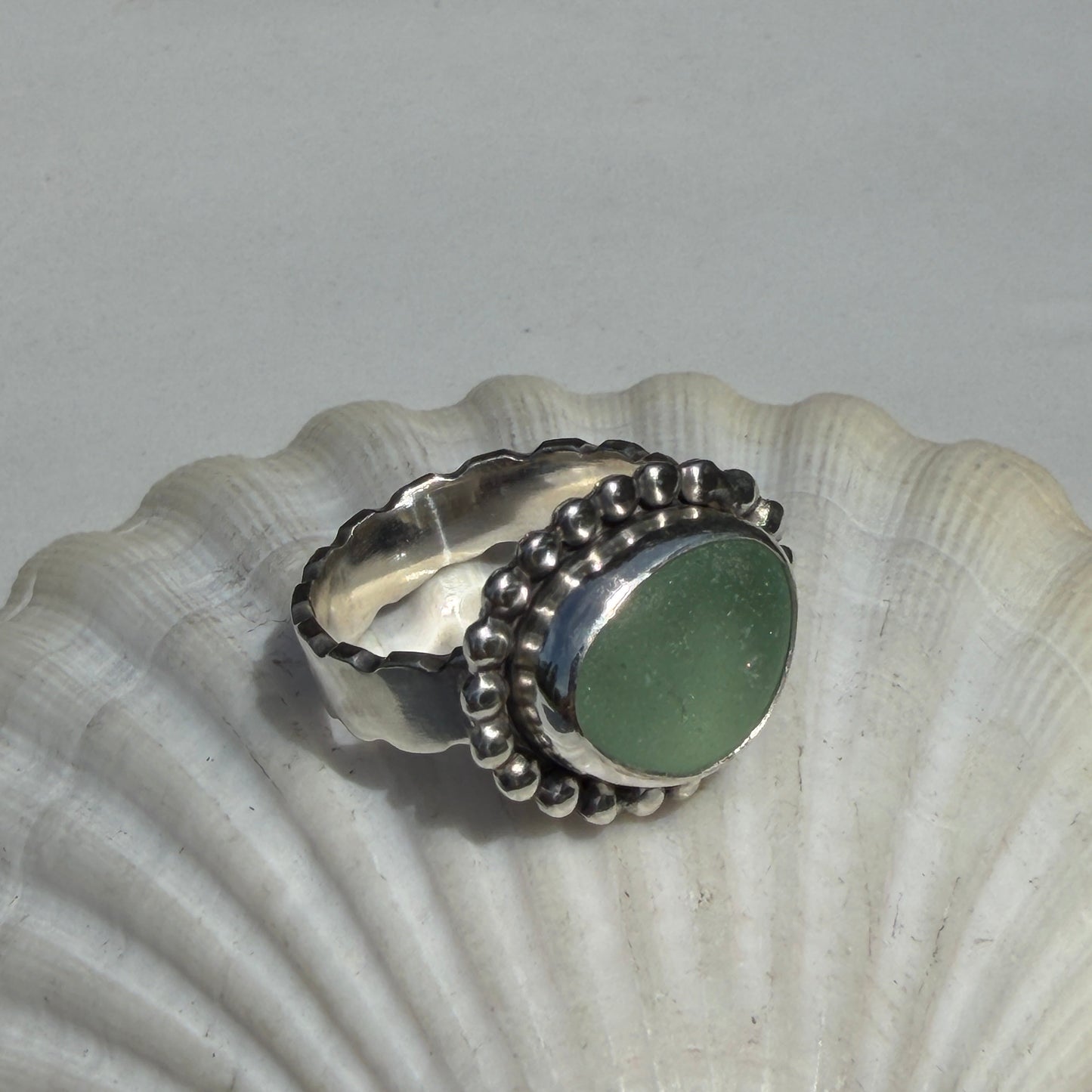 Sea Foam Green Sea Glass Ring - Size 10.25