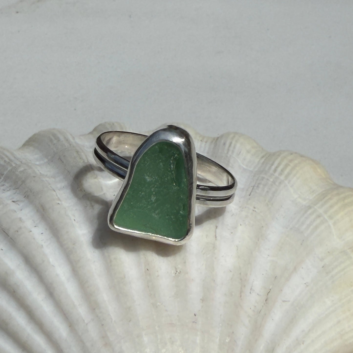 Light Teal Gray Sea Glass Ring - Size - 9