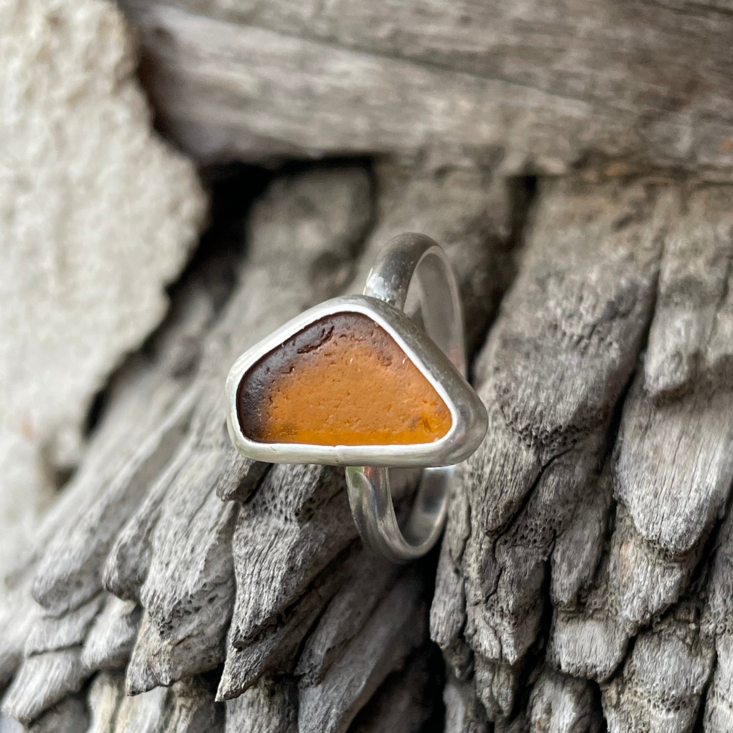 Amber Sea Glass Ring - size 8.75