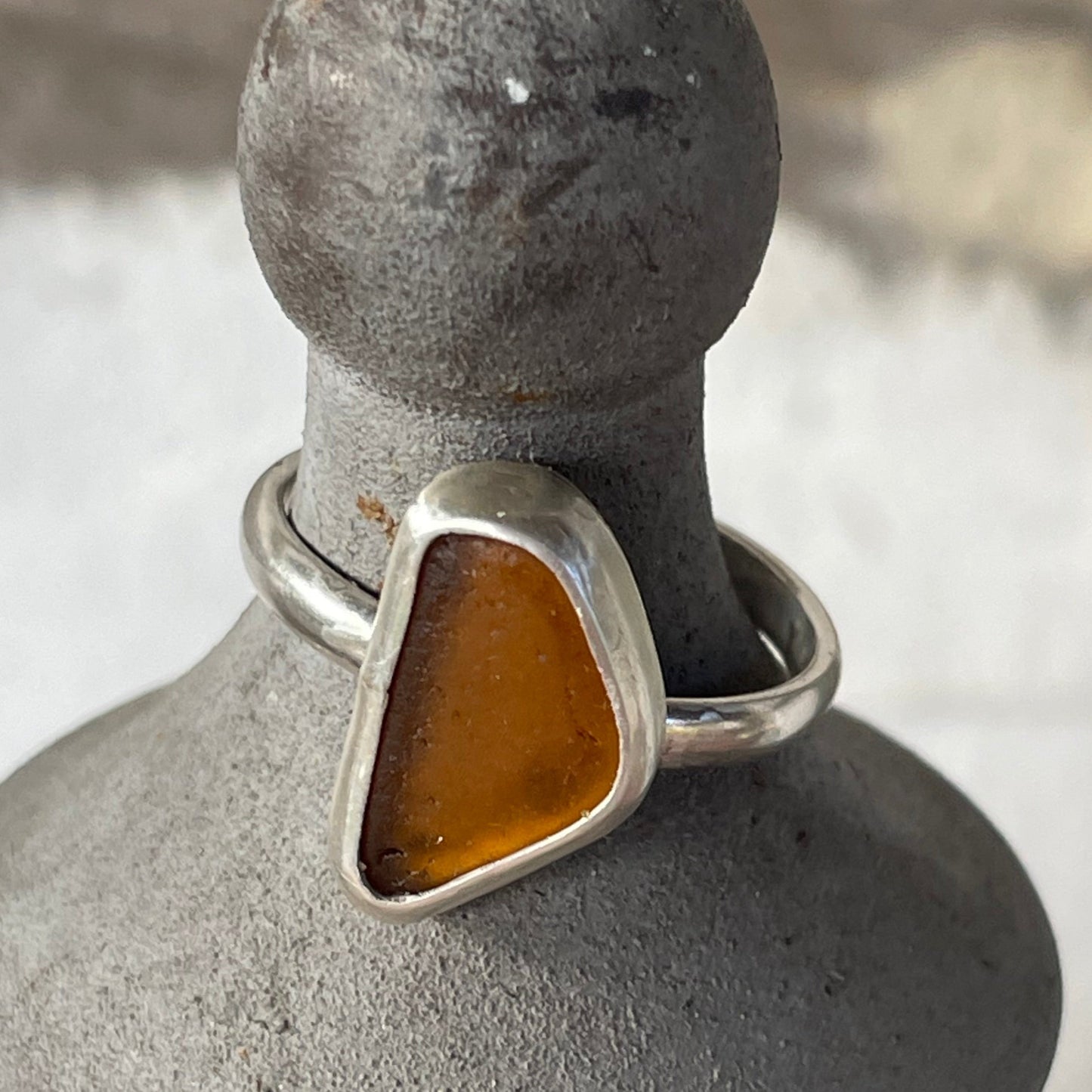 Amber Sea Glass Ring - size 8.75