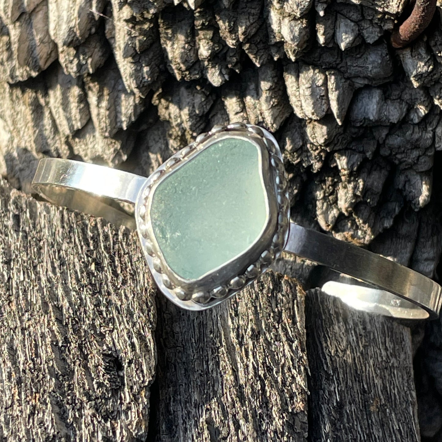 Sea Foam Blue Sea Glass Cuff Bracelet