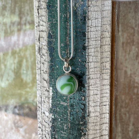Swirling Green and White Sea Glass Marble Pendant