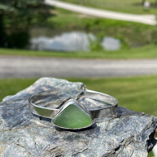 Soft Green Sea Glass Cuff Bracelet