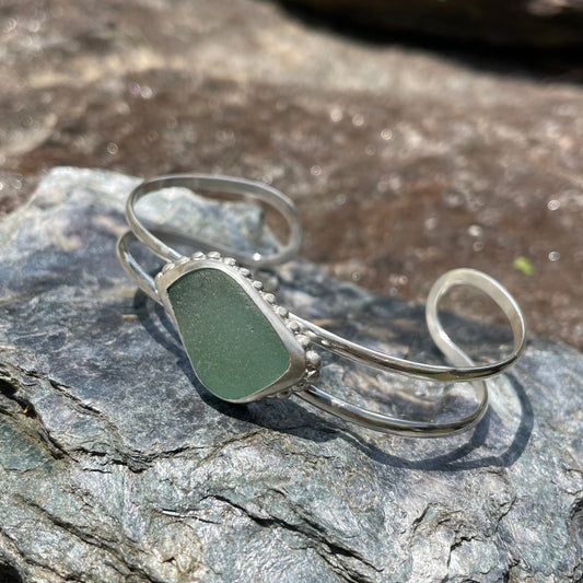 Sea Foam Green Sea Glass Double Cuff Bracelet