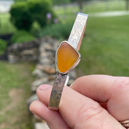 Khaki/Peach Sea Glass Cuff Bracelet