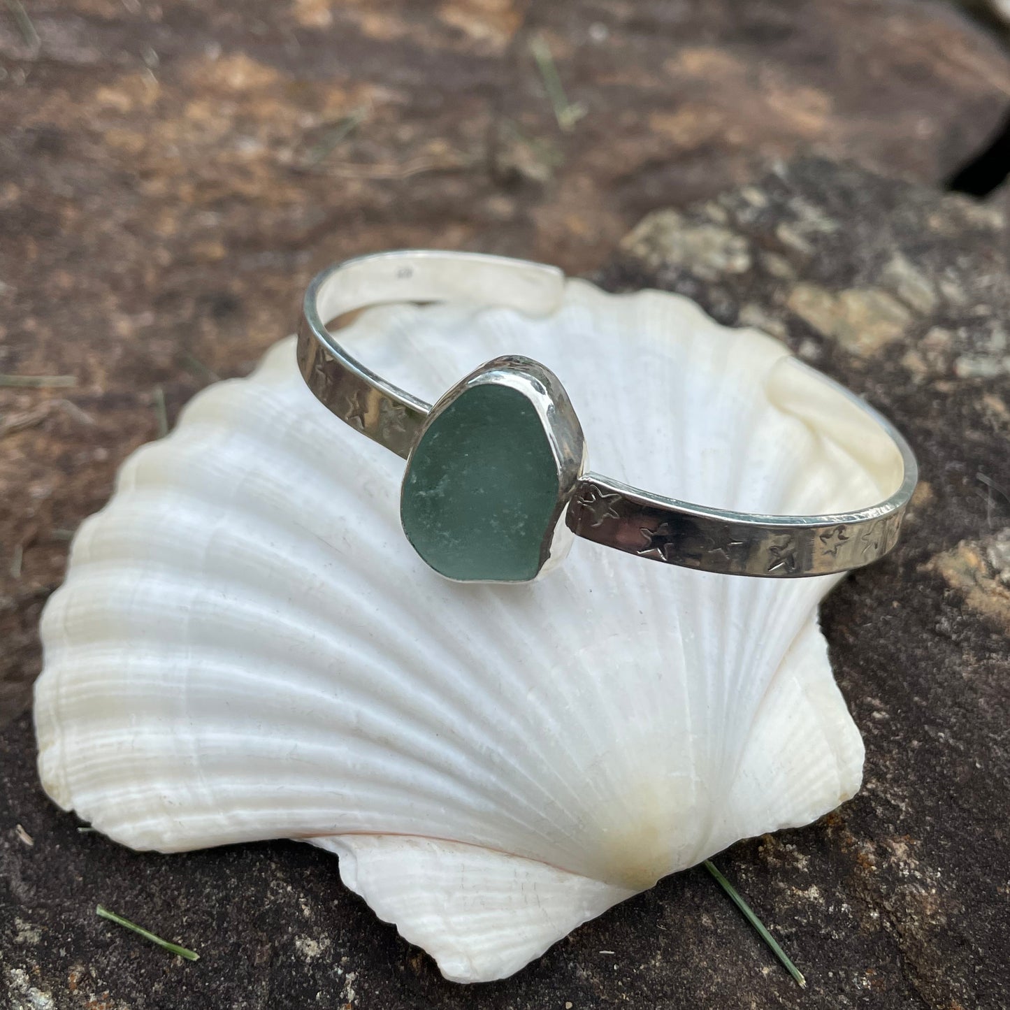 Star Sea Foam Green Sea Glass Cuff Bracelet