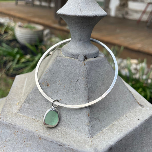 Sea Foam Green Sea Glass Dangle Bangle - Size X-Small