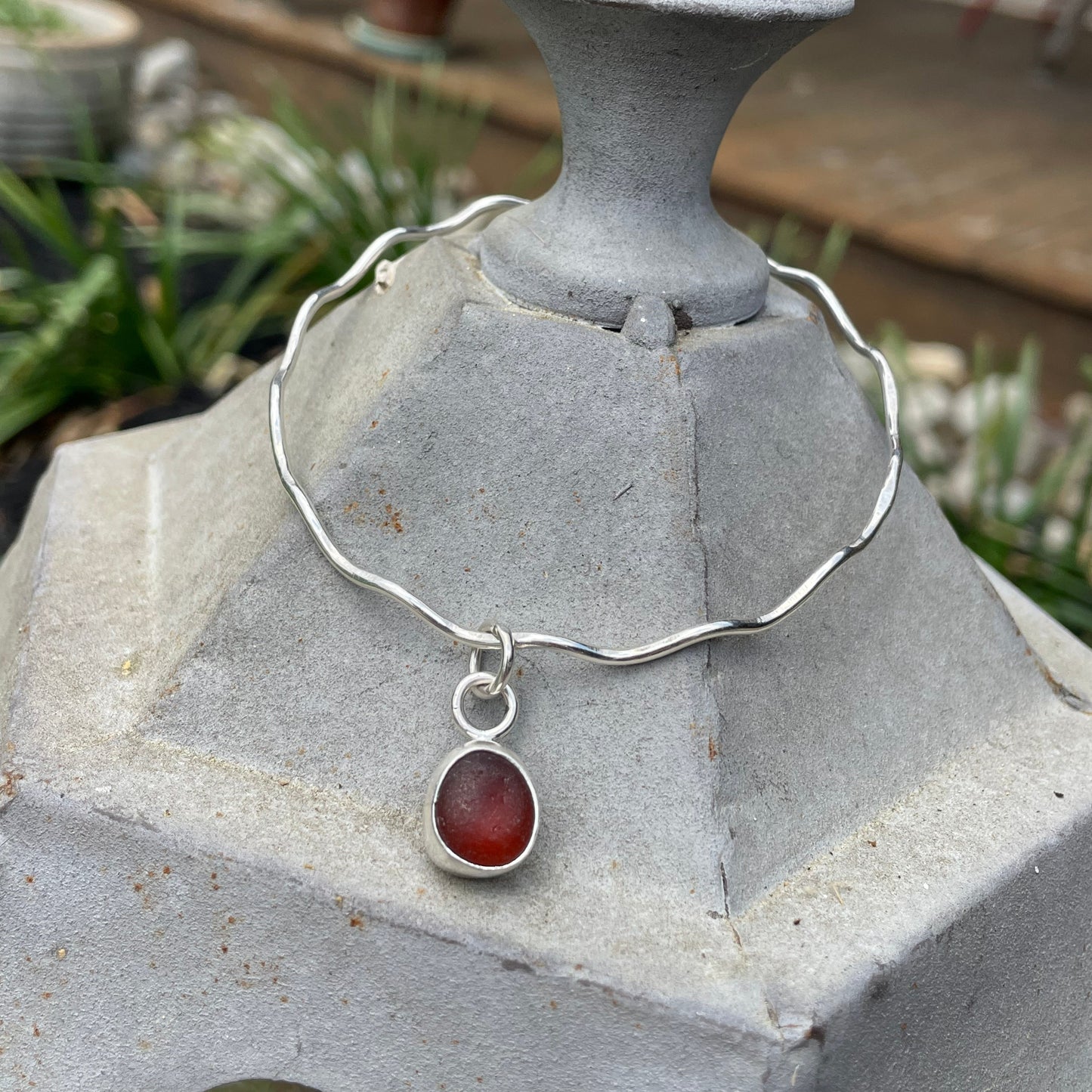 Amber Sea Glass Dangle Bangle - Size Small