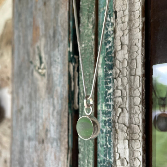 Frosty Clear Marble with a  Light Teal Swirl Sea Glass Pendant