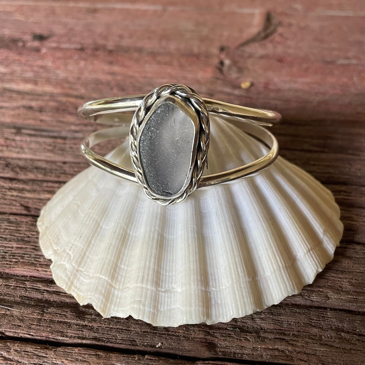 Smokey Gray Sea Glass  Double Cuff Bracelet