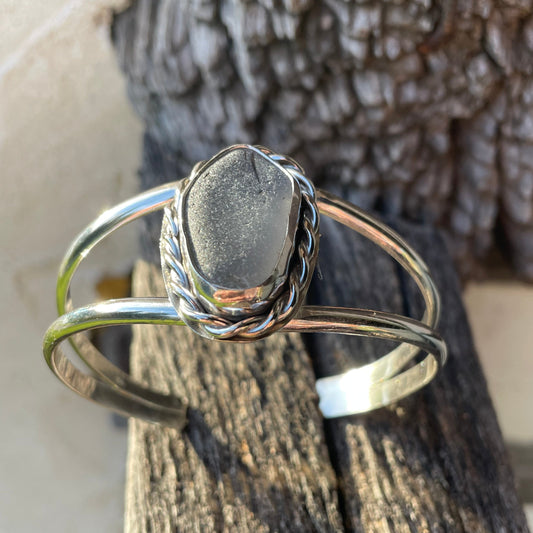 Smokey Gray Sea Glass  Double Cuff Bracelet