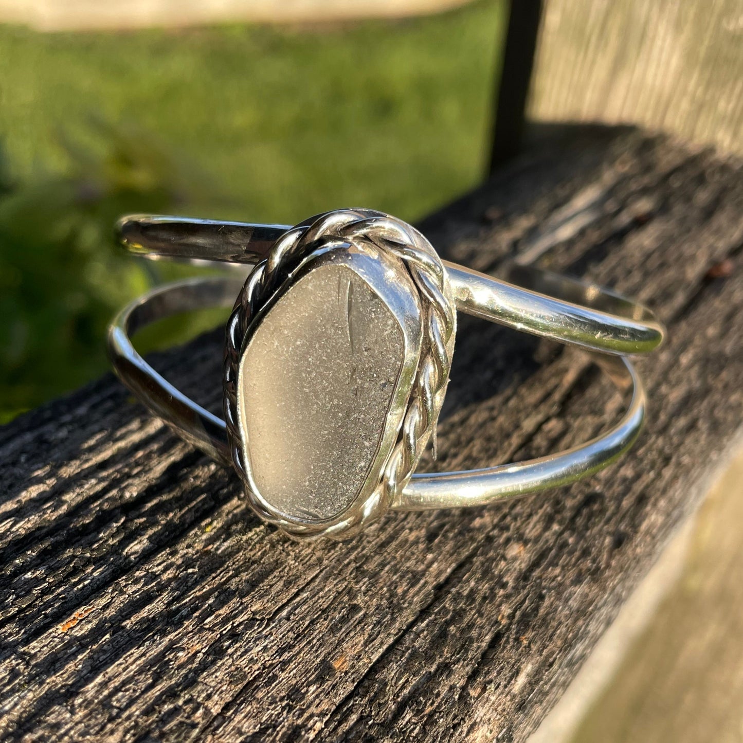 Smokey Gray Sea Glass  Double Cuff Bracelet