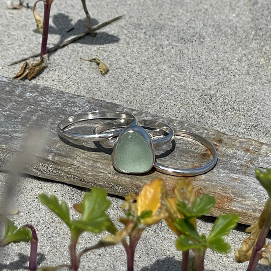 Sea Foam Green Sea Glass Stacking Rings - Size 9.5