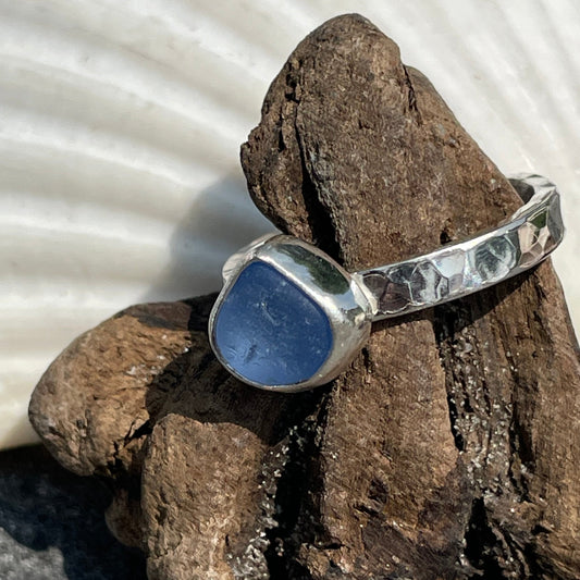Light Cornflower Blue Sea Glass Ring - Size 7.5