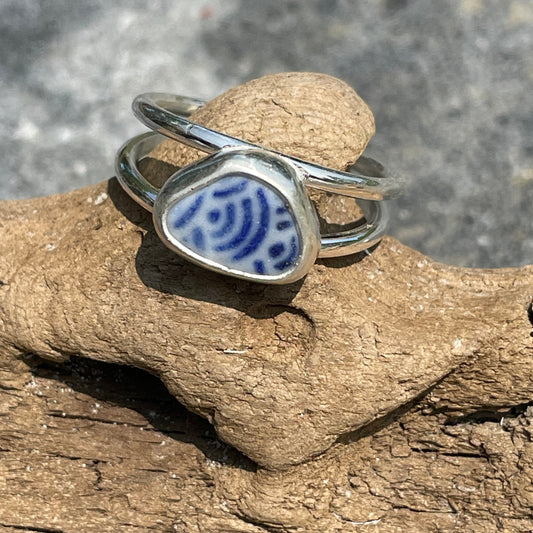 Blue Sea Pottery Ring - Size 6.75