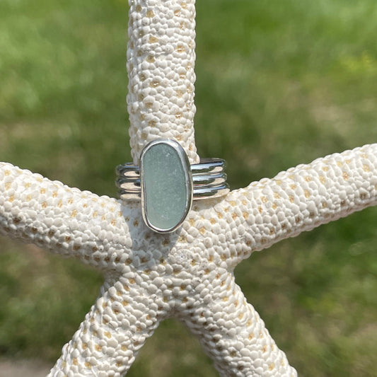 Sea Foam Green Sea Glass Stacking Rings - Size 7.75