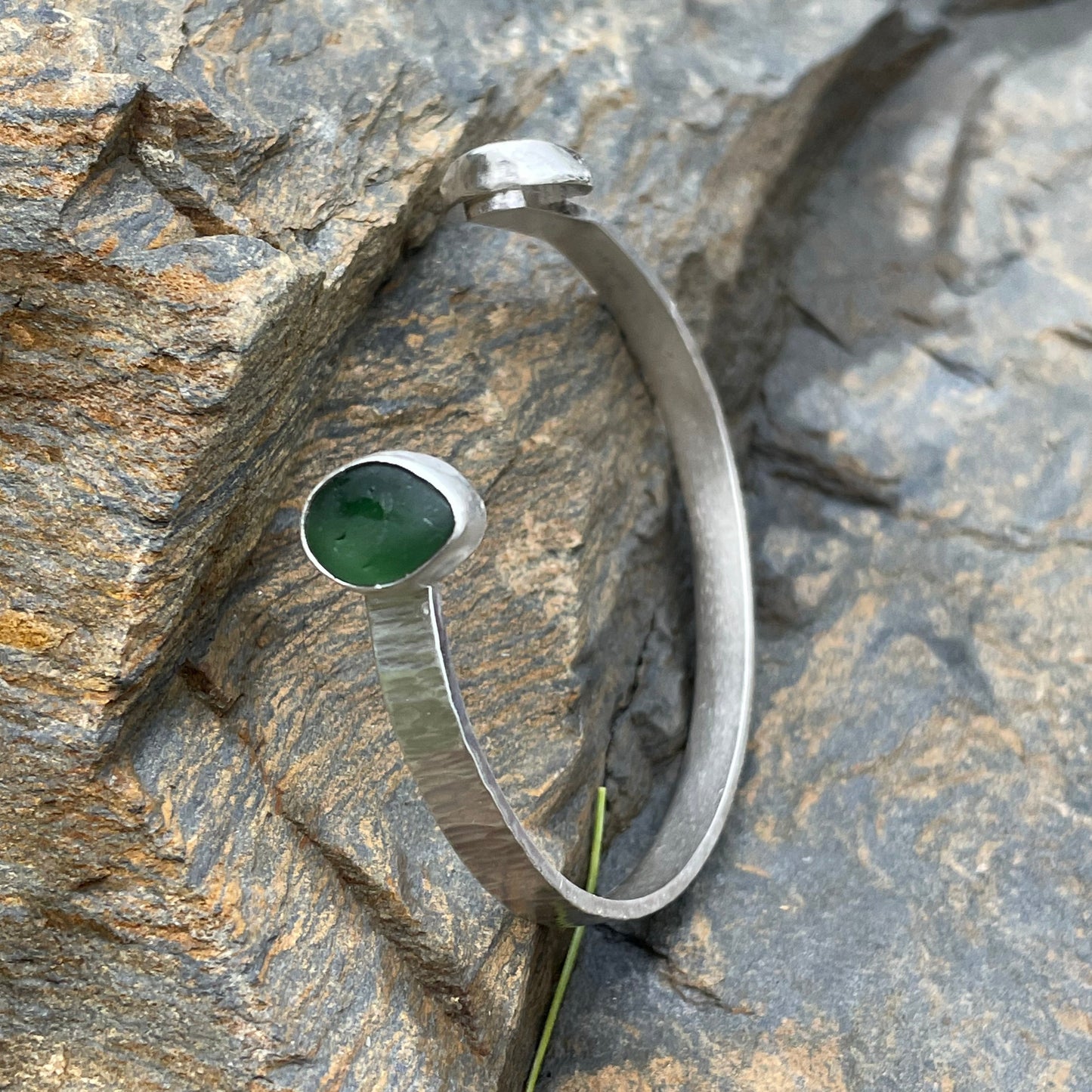 Double Sea Glass Cuff Bracelet- Size Small