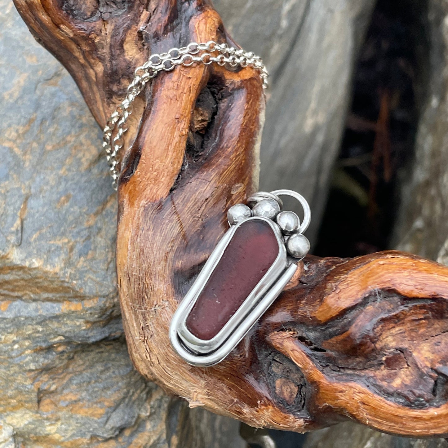 Dark Amber Sea Glass Pendant