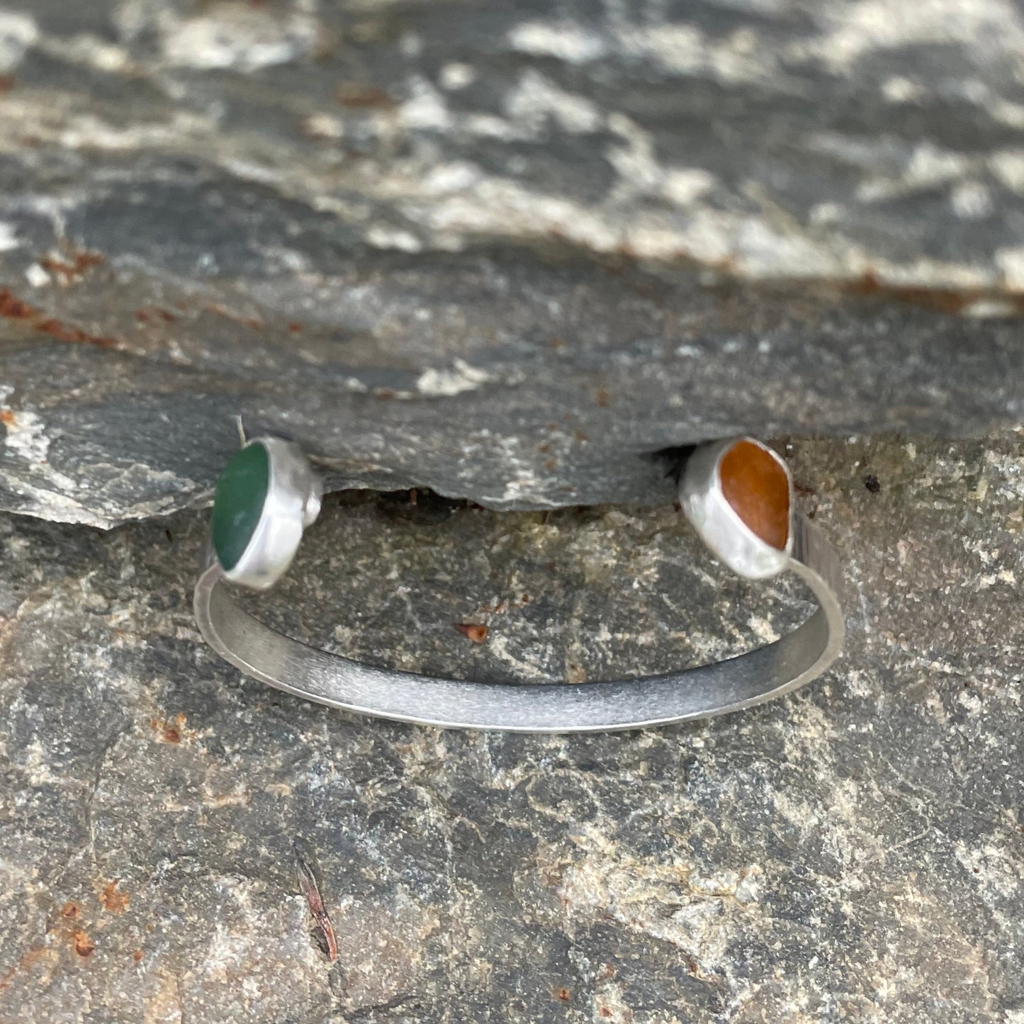 Double Sea Glass Cuff Bracelet- Size Small