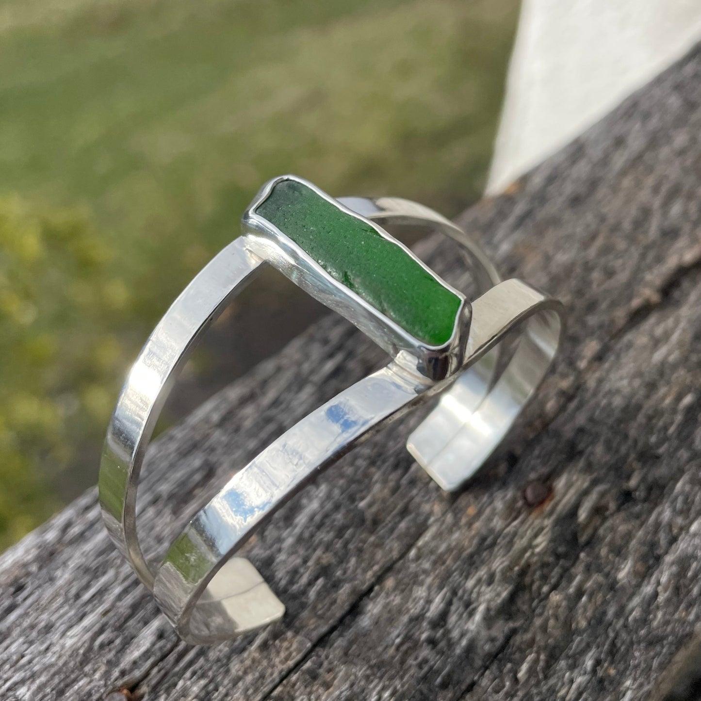 Emerald Green Sea Glass Double Cuff Bracelet