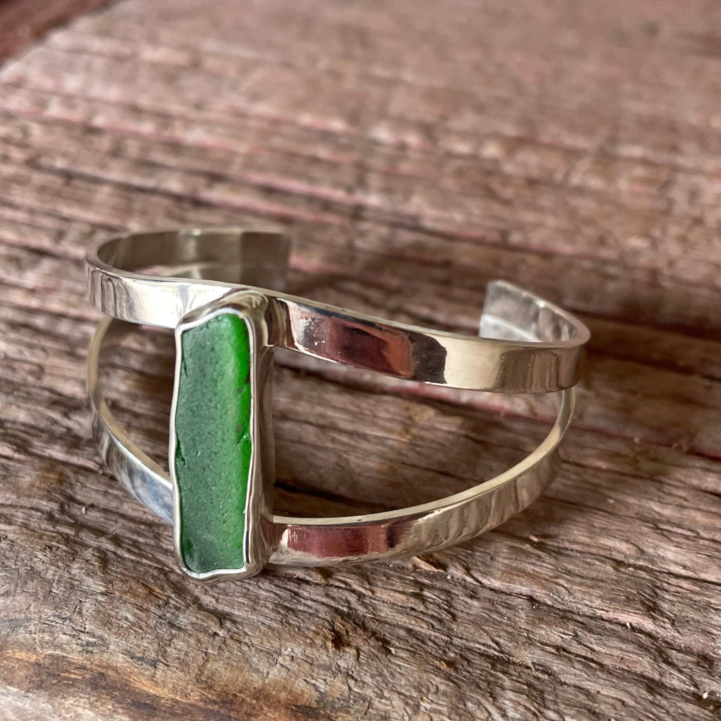 Emerald Green Sea Glass Double Cuff Bracelet