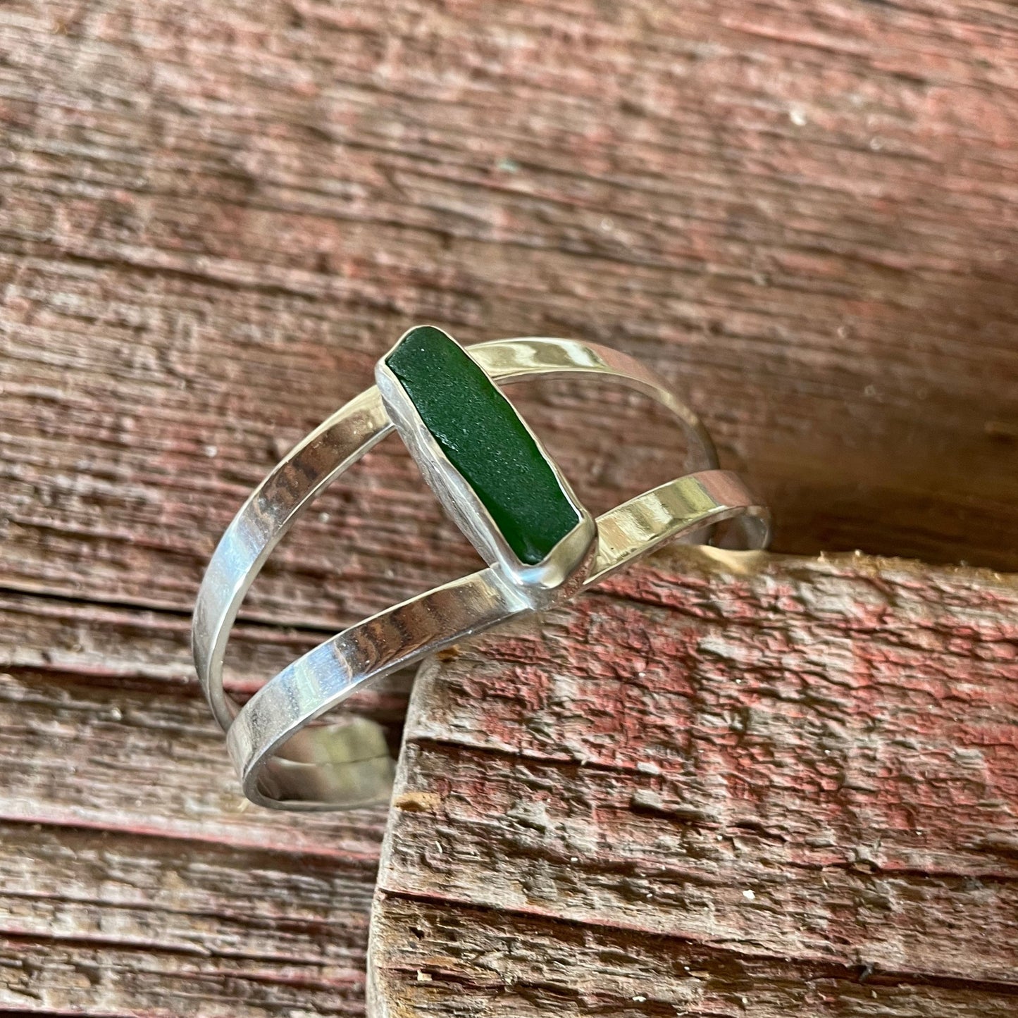 Emerald Green Sea Glass Double Cuff Bracelet