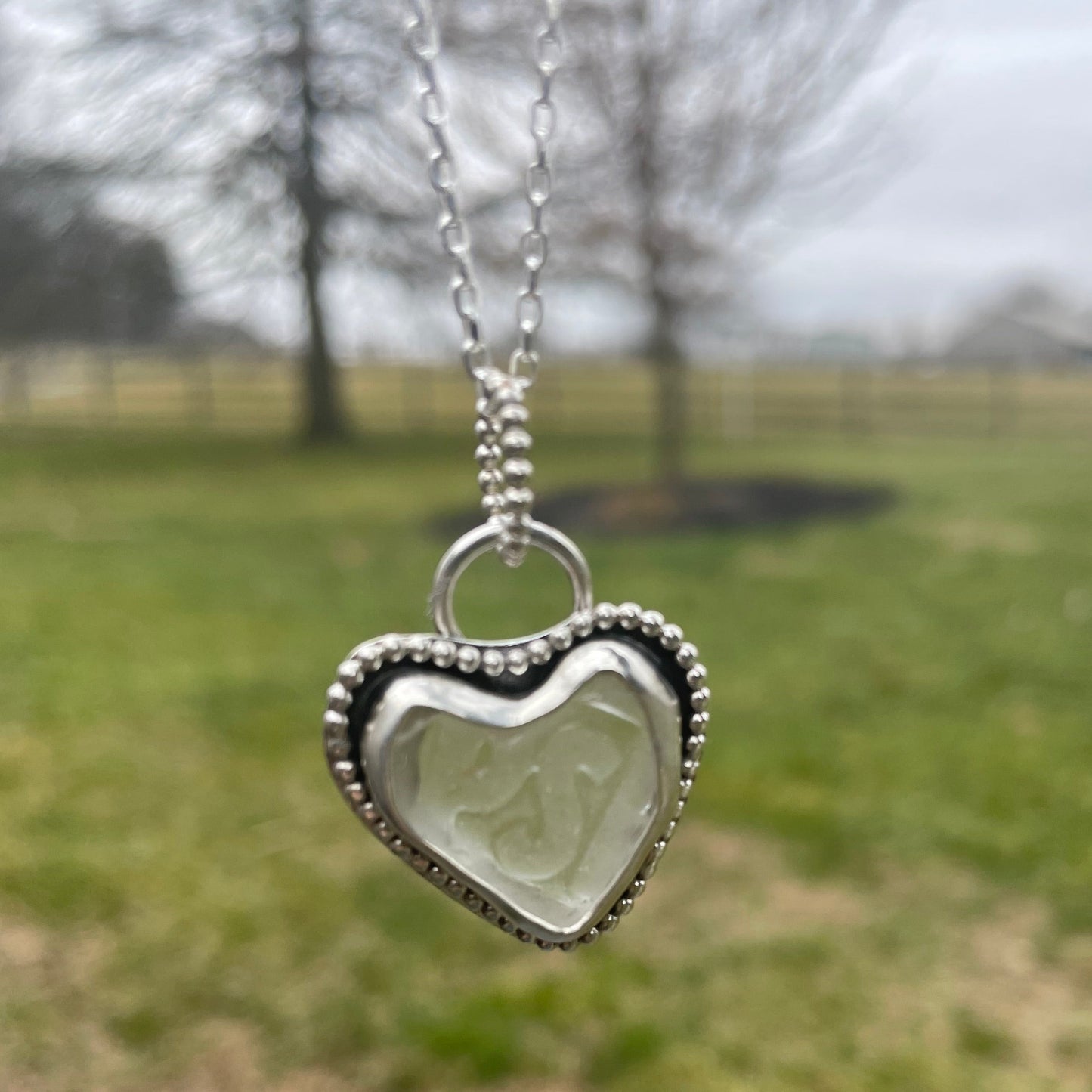 Vintage "PEPSI" Sea Glass Heart Necklace