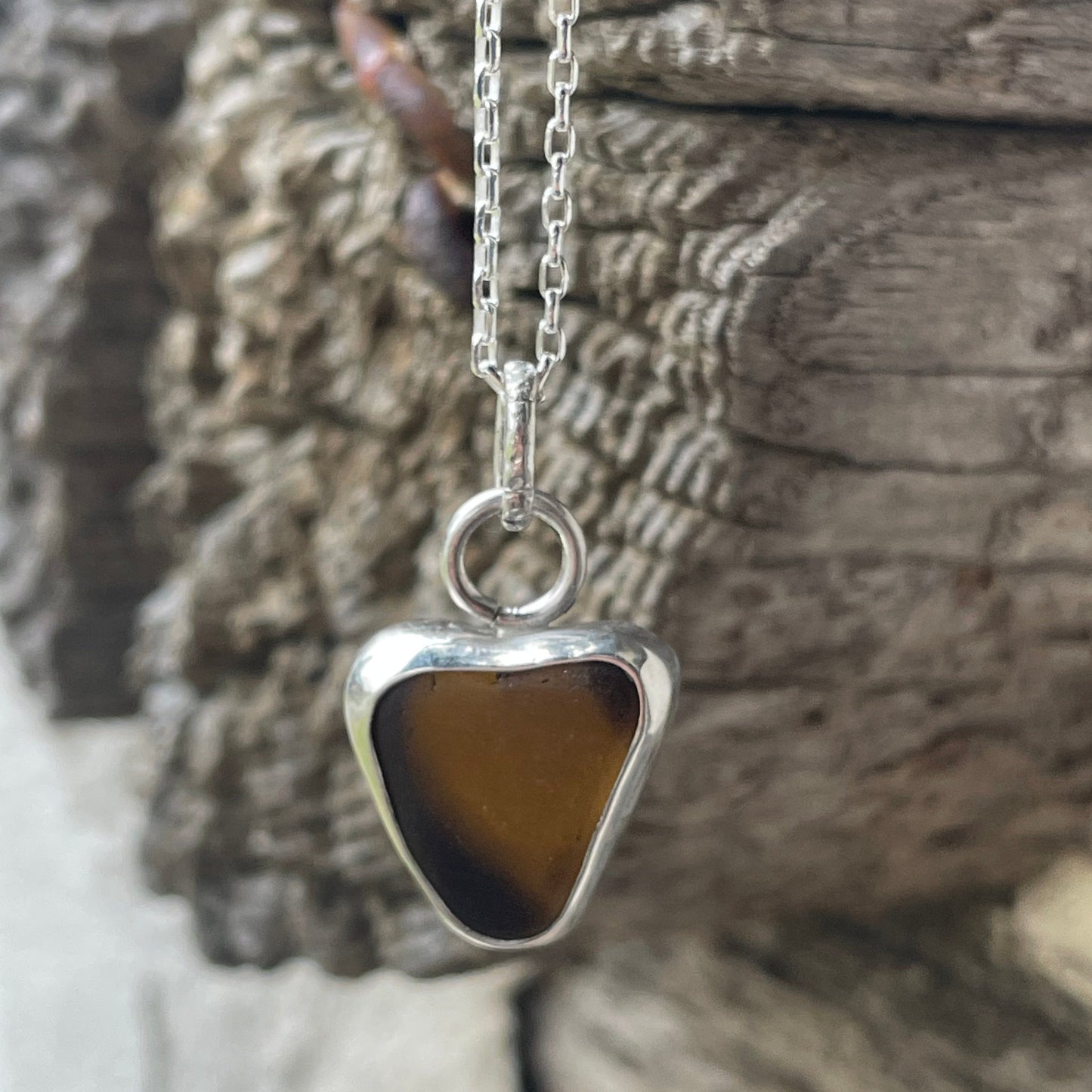 Honey Amber Sea Glass Heart Necklace