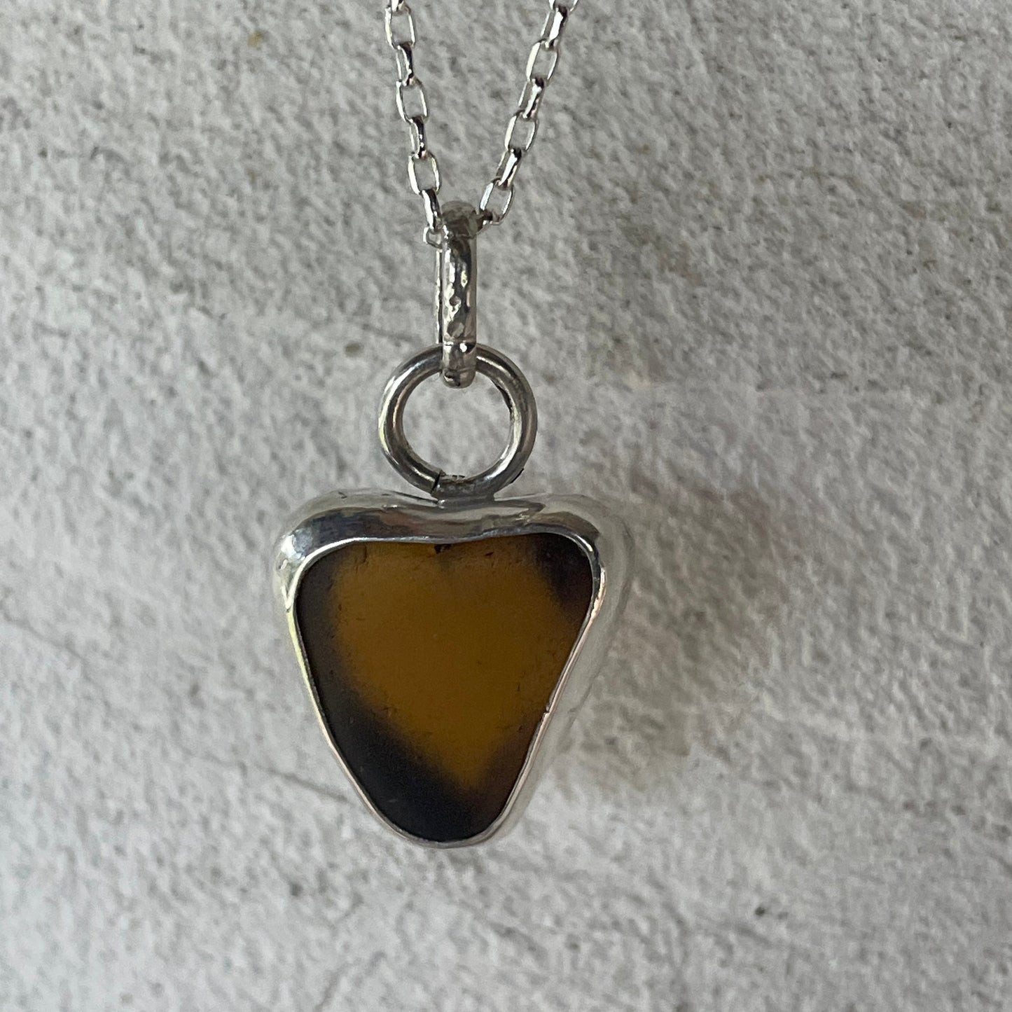 Honey Amber Sea Glass Heart Necklace