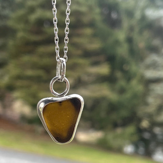 Honey Amber Sea Glass Heart Necklace