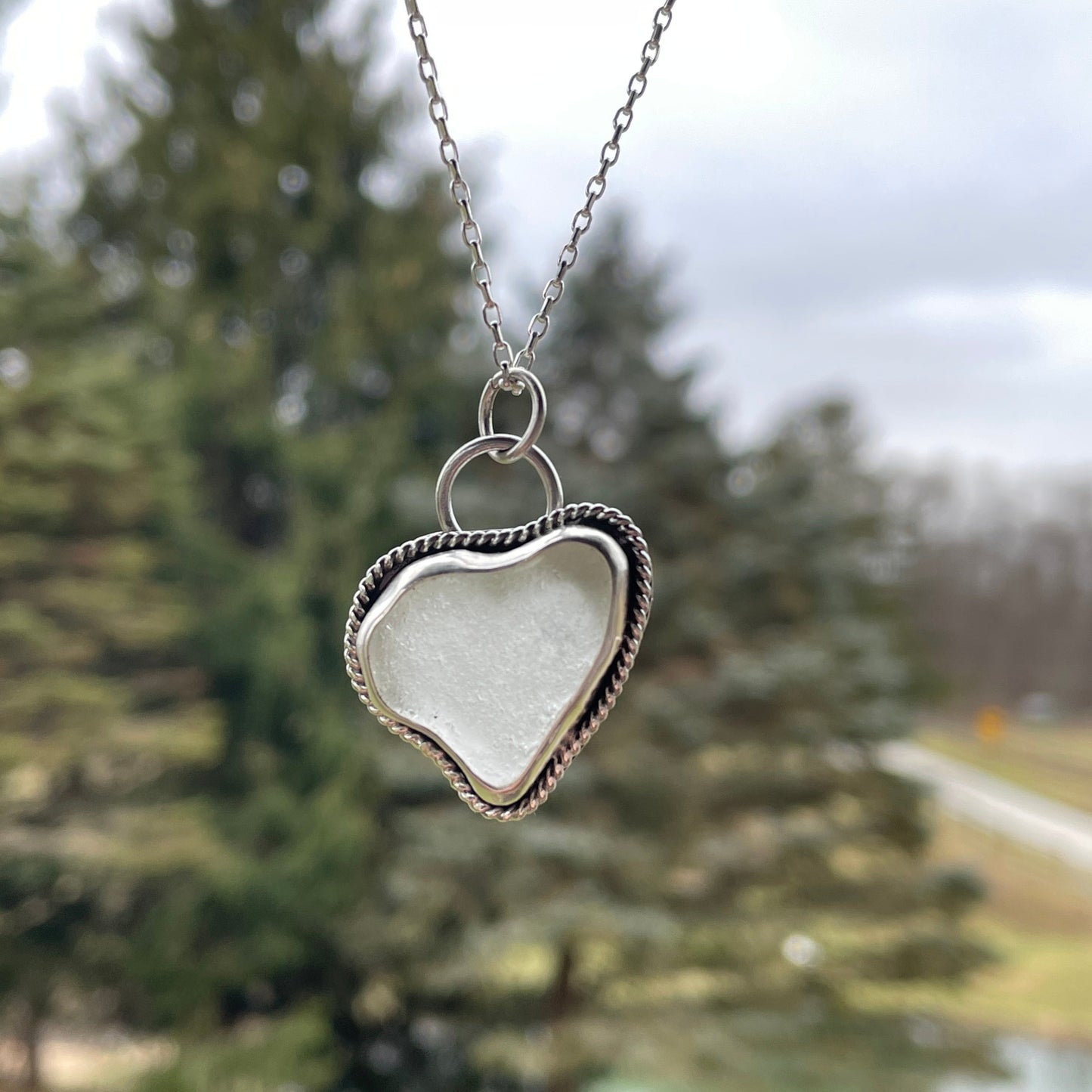 White Sea Glass Heart Necklace