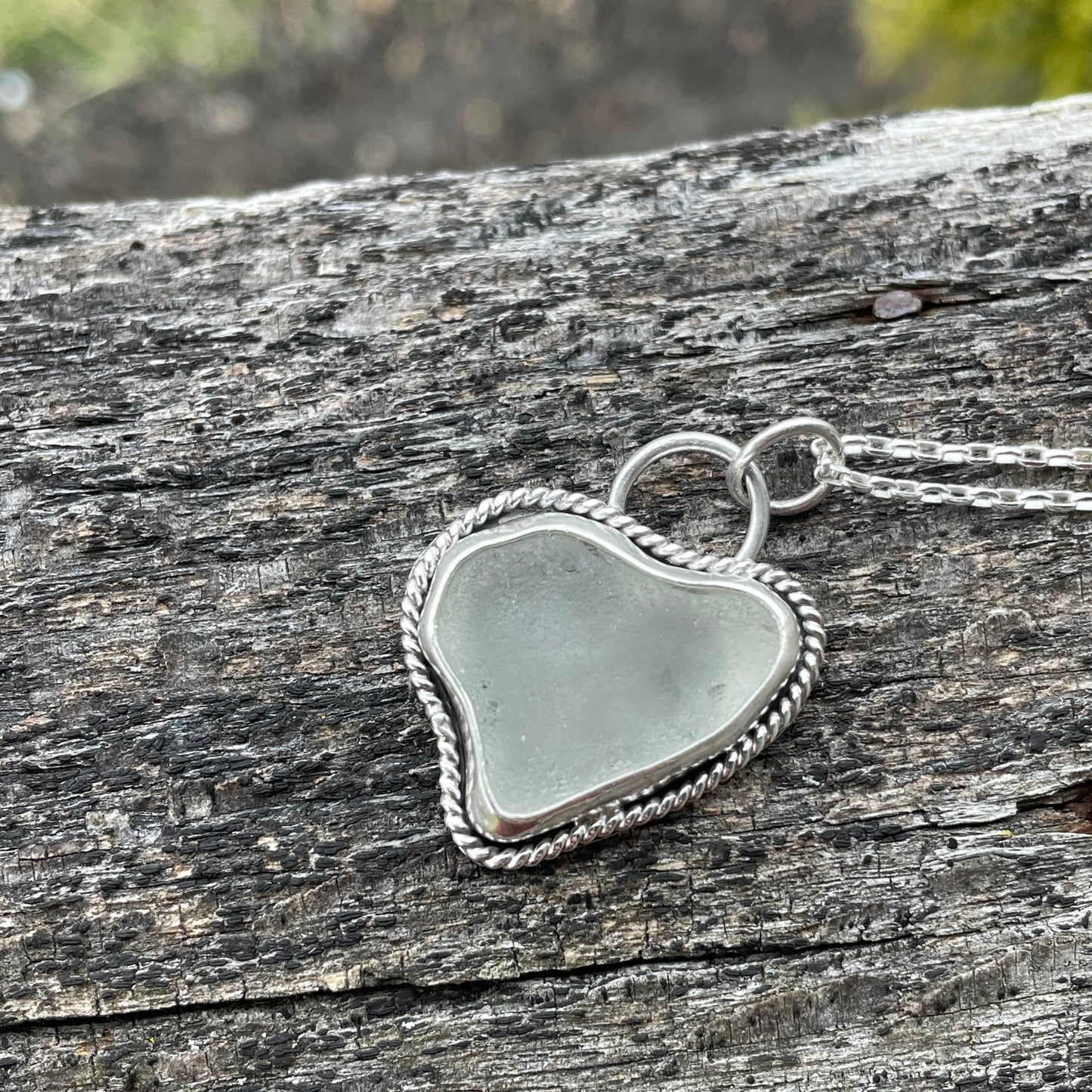 White Sea Glass Heart Necklace