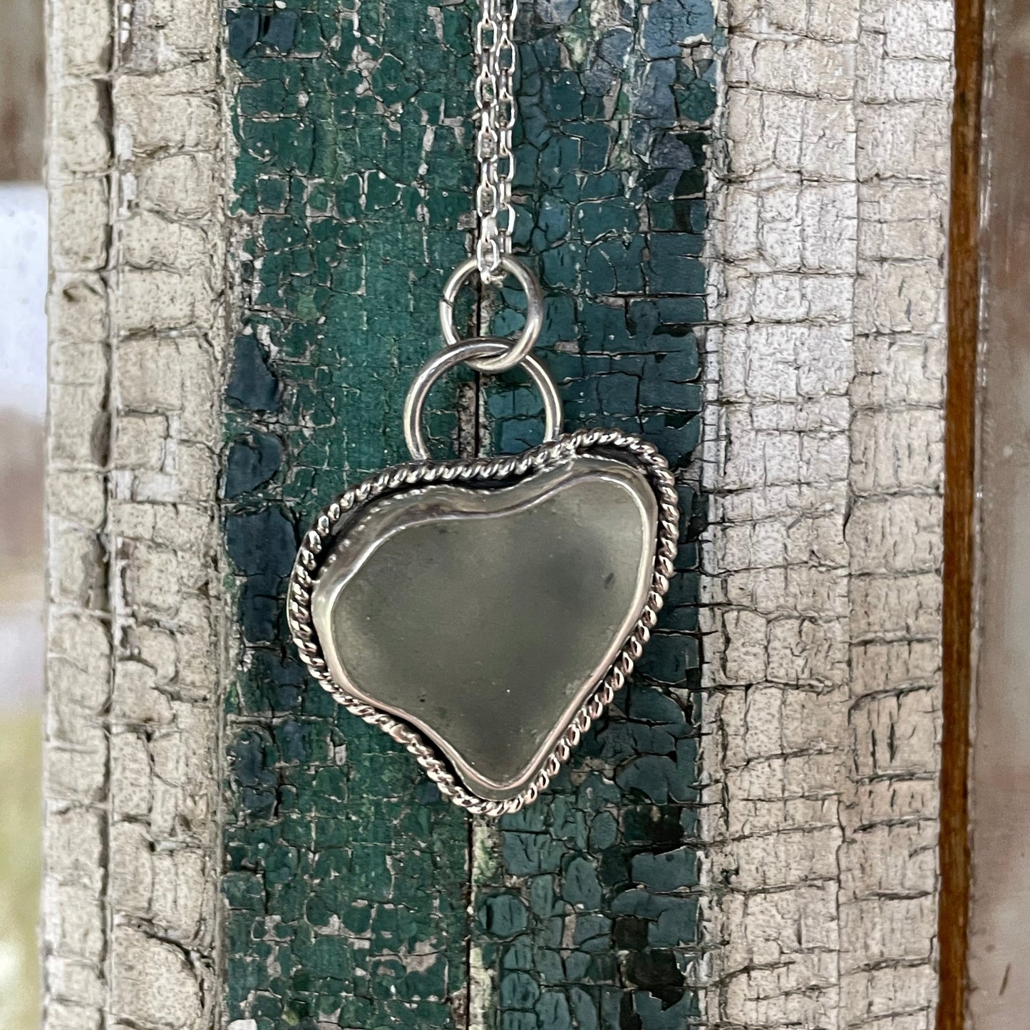 White Sea Glass Heart Necklace