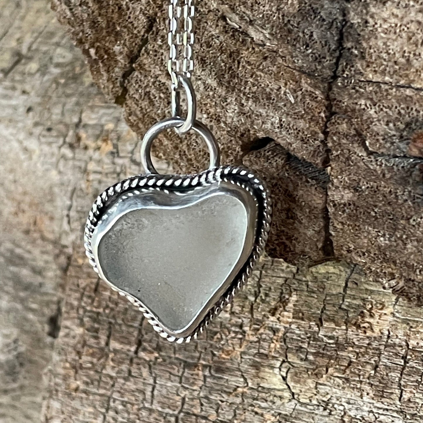 White Sea Glass Heart Necklace