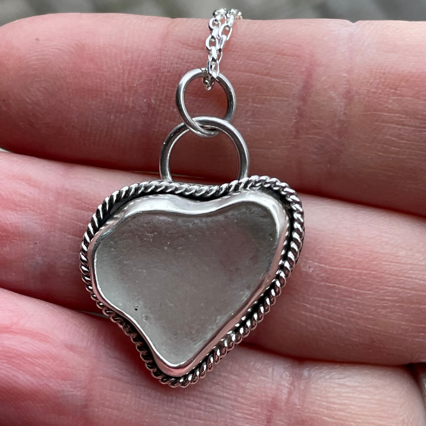 White Sea Glass Heart Necklace