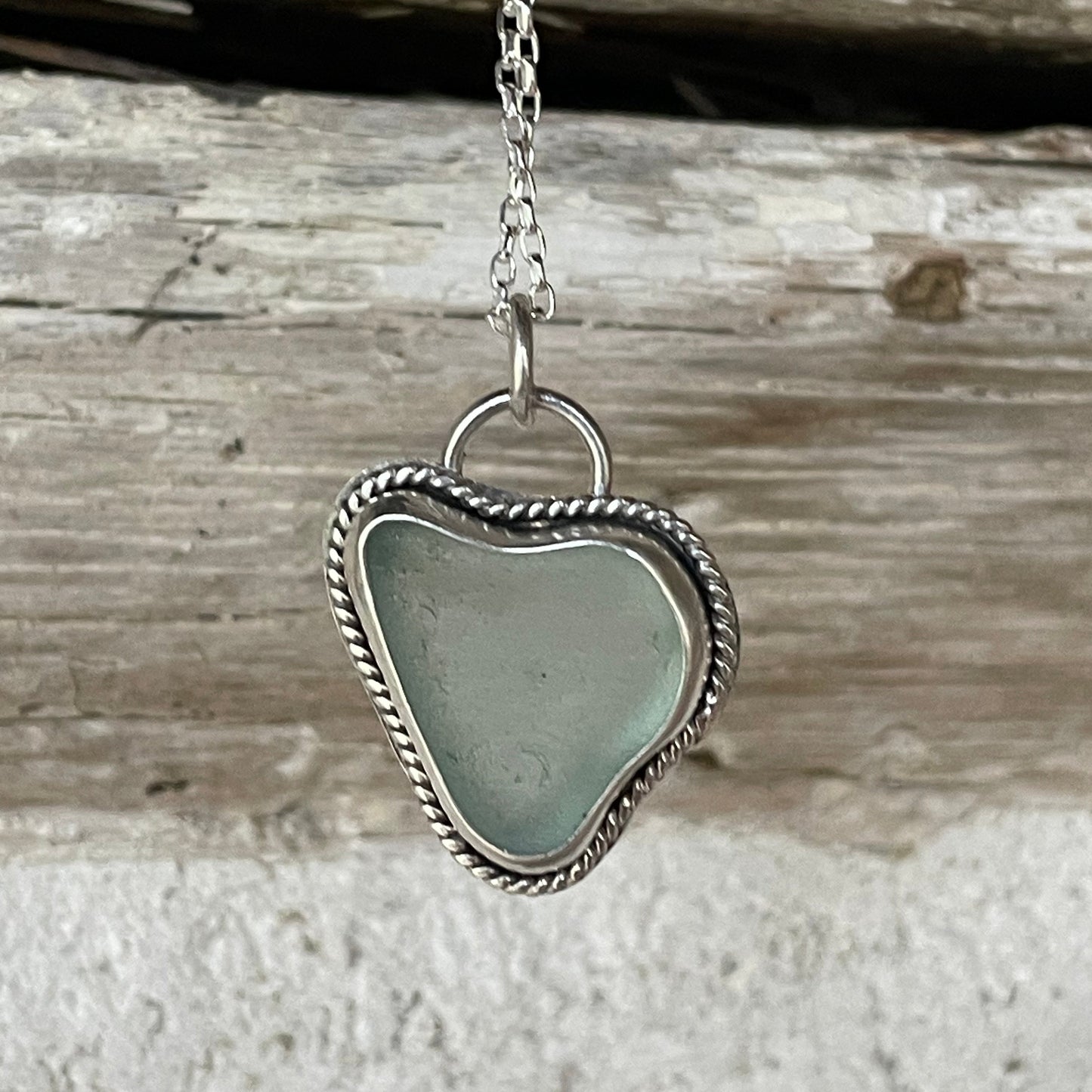 Pale Aquamarine Sea Glass Heart Necklace