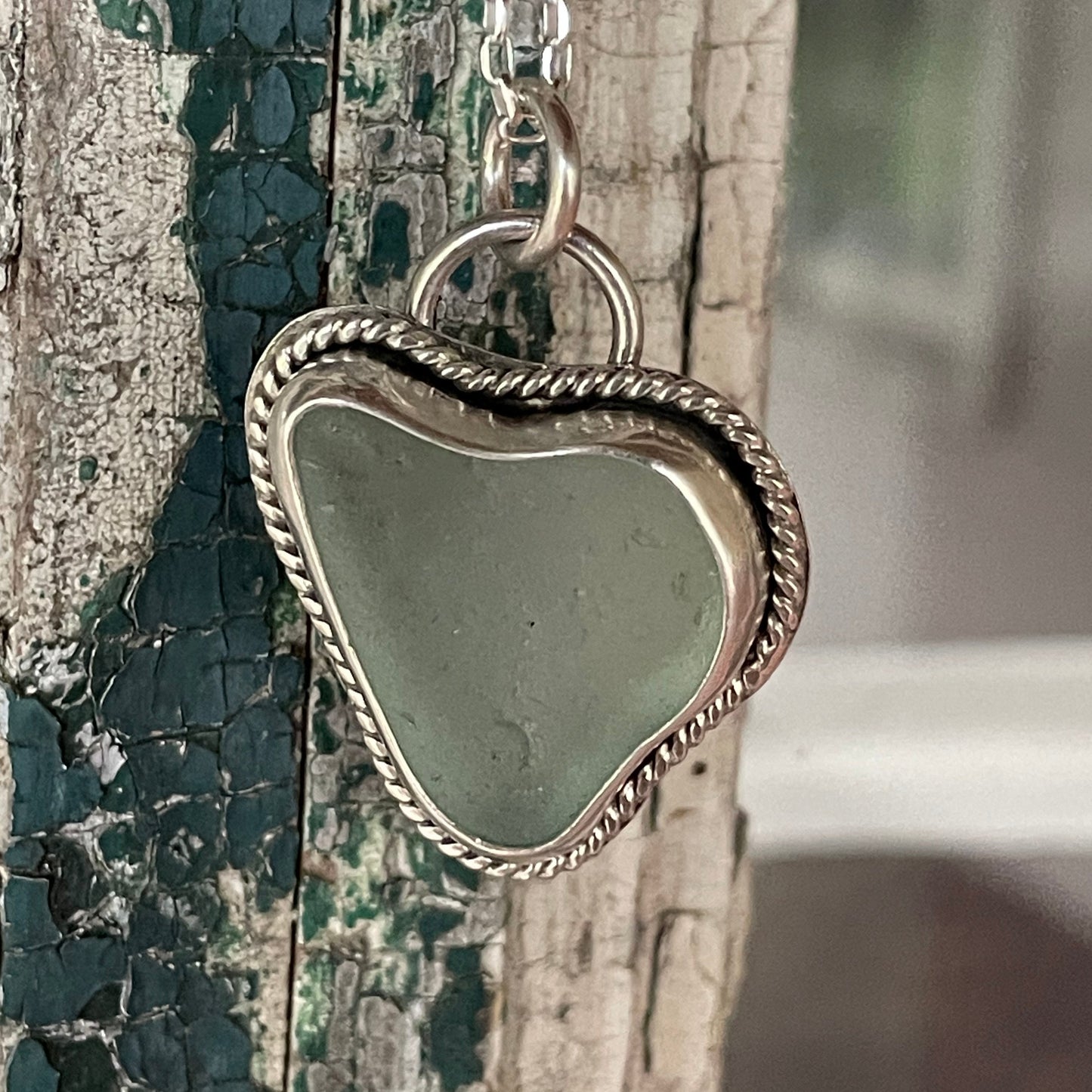 Pale Aquamarine Sea Glass Heart Necklace