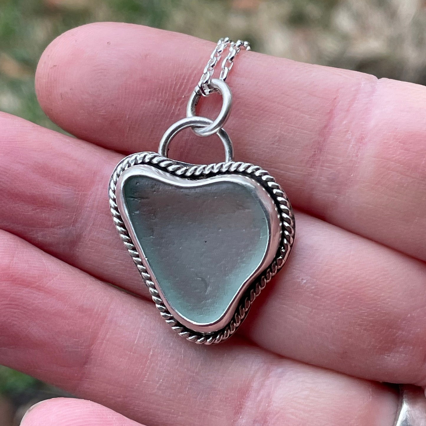 Pale Aquamarine Sea Glass Heart Necklace