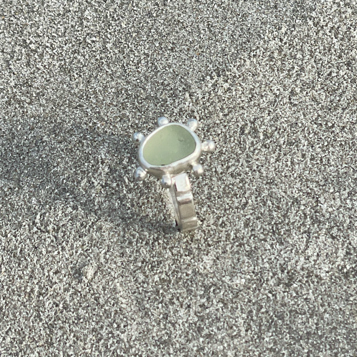 Soft UV Green Sea Glass Ring - Size 7.5