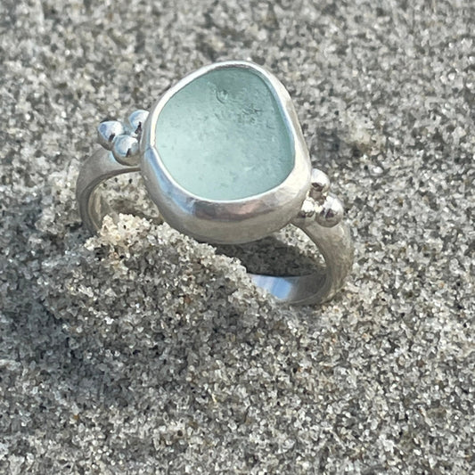 Sea Foam Blue Sea Glass Ring - Size 4.75