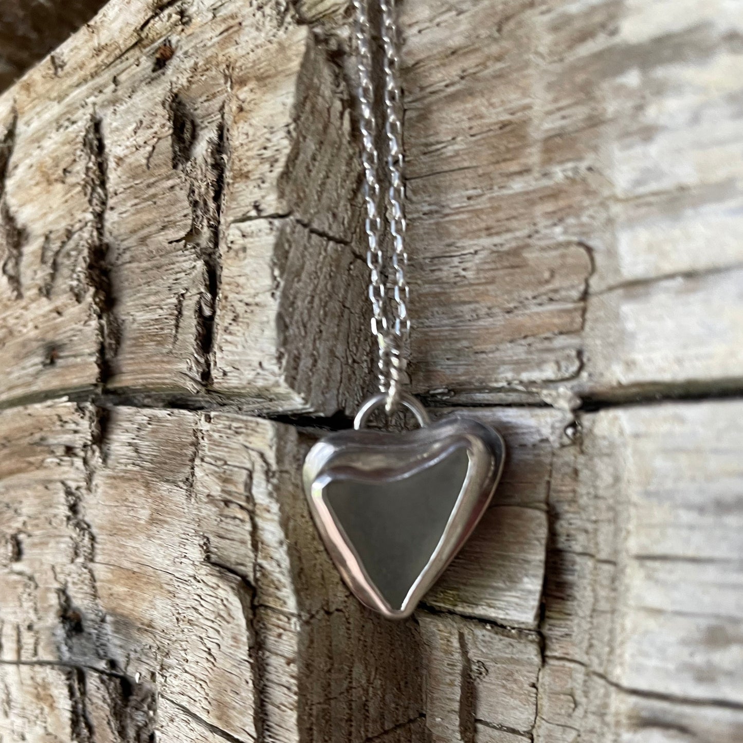 Frosty White Sea Glass Heart Necklace