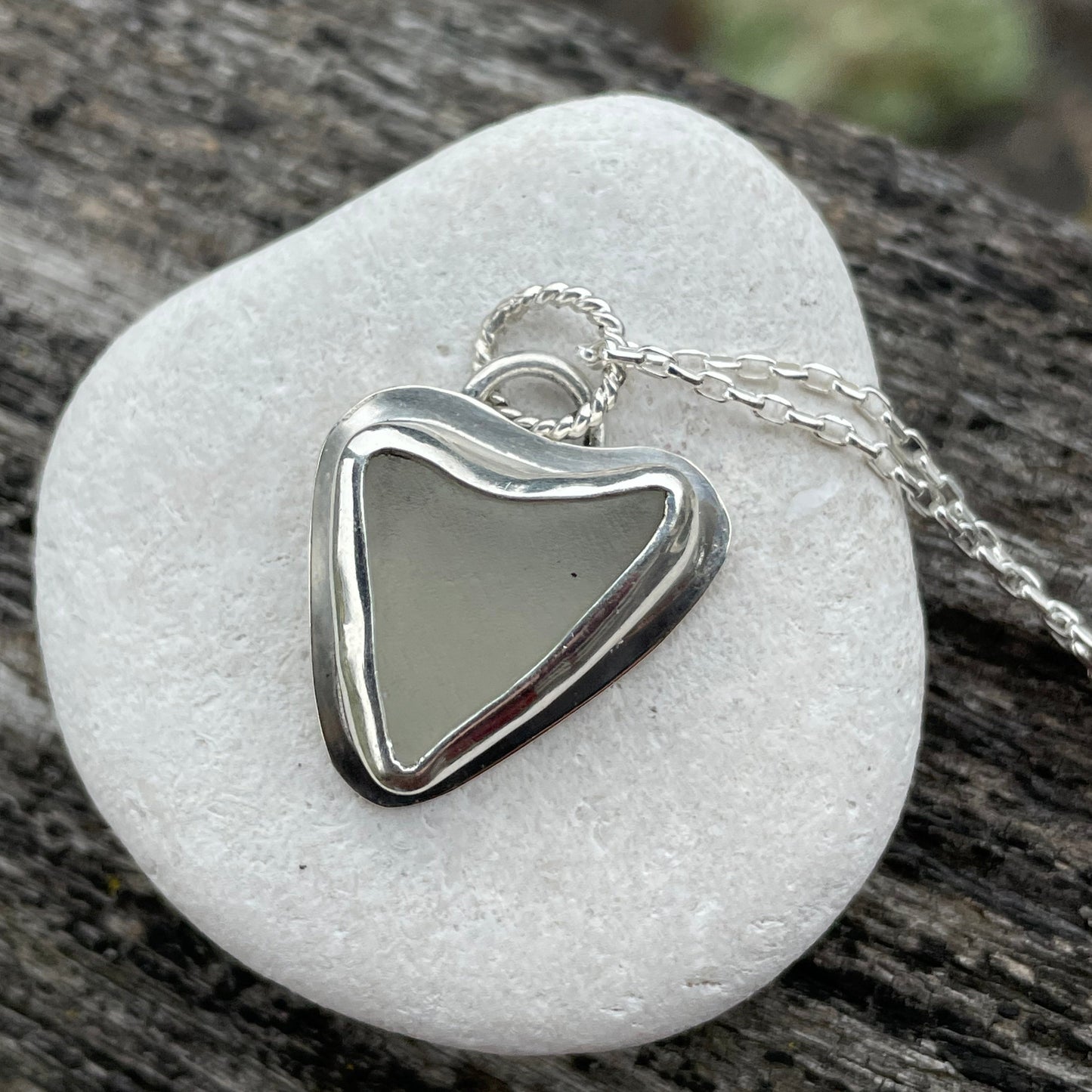 Frosty White Sea Glass Heart Necklace