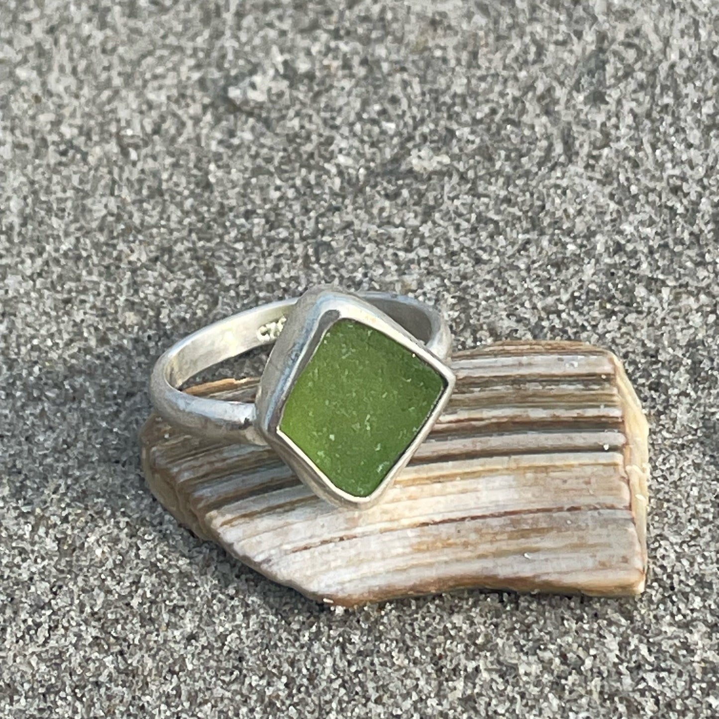 Lime Green Sea Glass Ring - Size 6