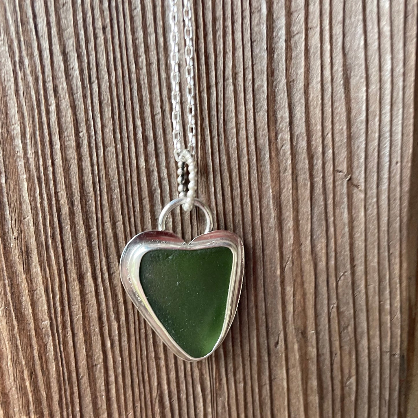 Moss Green Sea Glass Heart Necklace